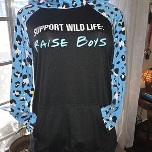 LuLaRoe Black and Blue Leopard Print Hoodie